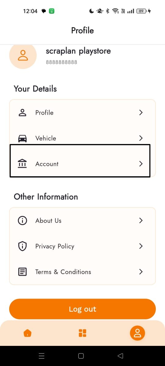 Scraplan account details screen