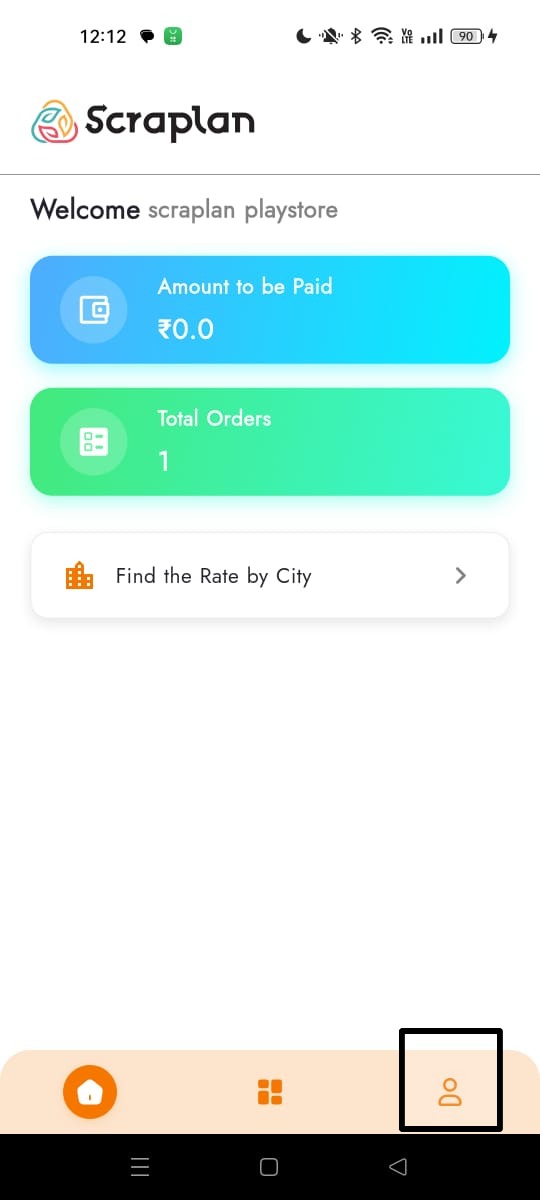 Scraplan home screen with profile icon highlighted